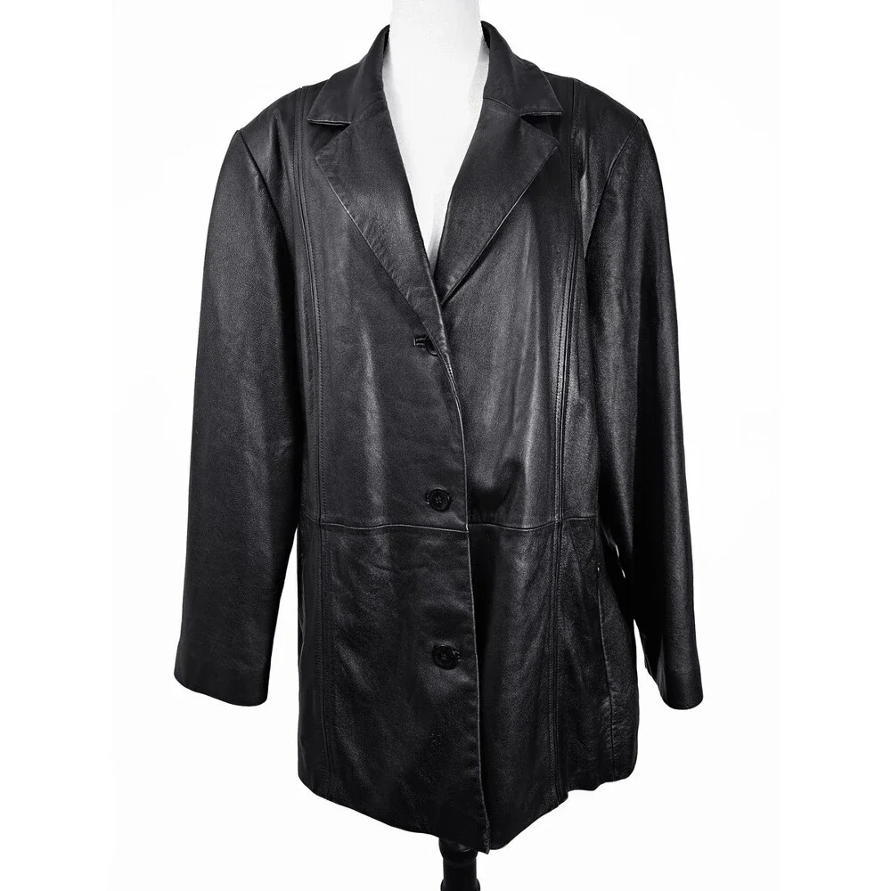 Wilsons Pelle Studio Vintage Size 3x Black Leather Jacket Y2K 90s